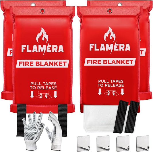 Emergency Fire Blanket for Home and Kitchen (4-Pack) Fireproof and Fire Suppression Blanket | 40"x40" Fiberglass Fire Blankets for Home Safety, Camping, and Office - Fire Retardant Blankets for Fires