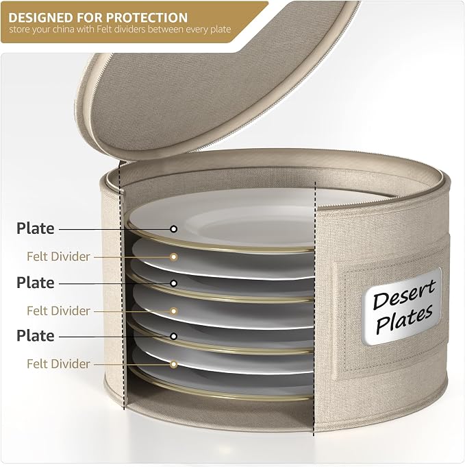 Sorbus China Storage Containers – Dinnerware Organizer for Salad Plates with Lid (Holds Service for 12) with Felt Protectors – 8.5" x 5.5"