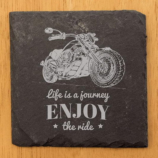 The Open Road Awaits: Motorcycle Coasters with Inspirational Quote - Square Slate - Set of 6