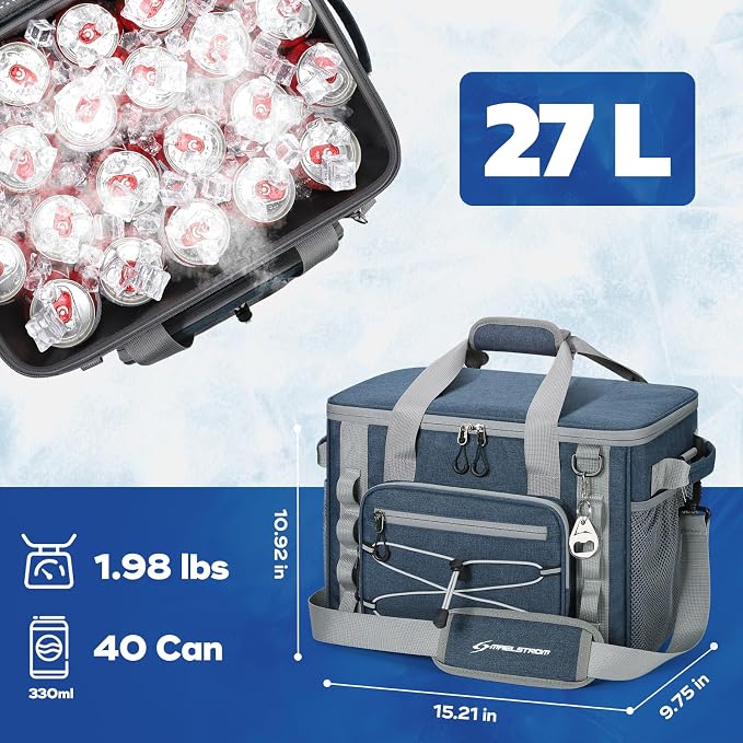 Maelstrom 30/40 Can Soft Cooler Bag, Leakproof Insulated Ice Chest | 24h Cold (With Ice), 5-Layer Insulation, Multi-Pockets ,Lightweight,Perfect For Camping, Beach, Hiking, Kayaking, Road Trips