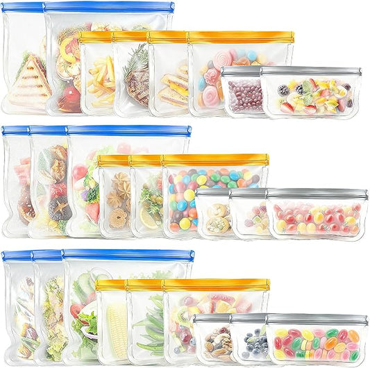 26Pack Reusable Silicone Bags, 3 Size Leakproof Food Storage Bags Dishwasher Safe, Silicone Bags Containers for Meal Prep Containers, Salad Fruit, Vegetables, Home Organization, Lunch Sandwich Bag