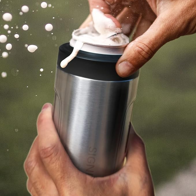 3 In 1 Insulated Universal Can Cooler - Signice Double Walled Vacuum Insulator Stainless Steel Slim Can Cooler for 12 Oz Skinny Tall Standard Regular Can Beer Bottle (Navy Blue)