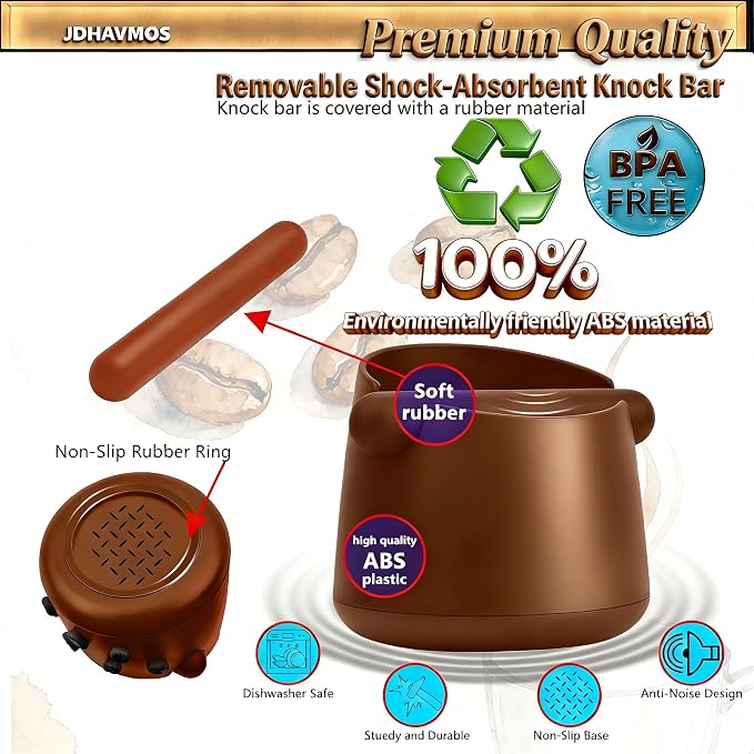5-Inch Espresso Knock Box, Holds 15+ Coffee Pucks with Barista Towels, Removable Knock Bar & Anti-Slip Base, Espresso Machine Accessories for Home/Office (Modern Brown)