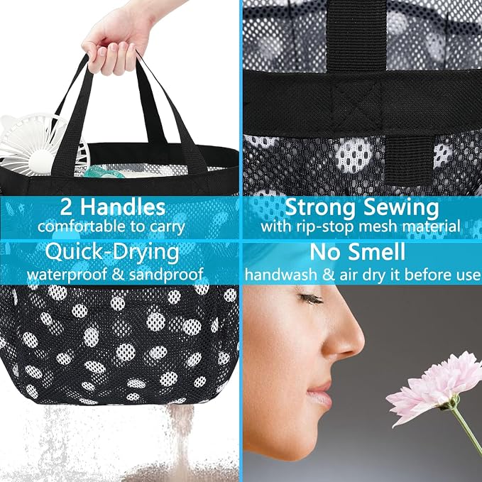 Fammart Mesh Shower Caddy Portable for College Dorm Room Essentials, Odorless Polyester Large Shower Tote Bag with Dual Handles, 8-Pocket Quick-Dry Toiletry Organizer for Travel, Beach, Camping, Gym