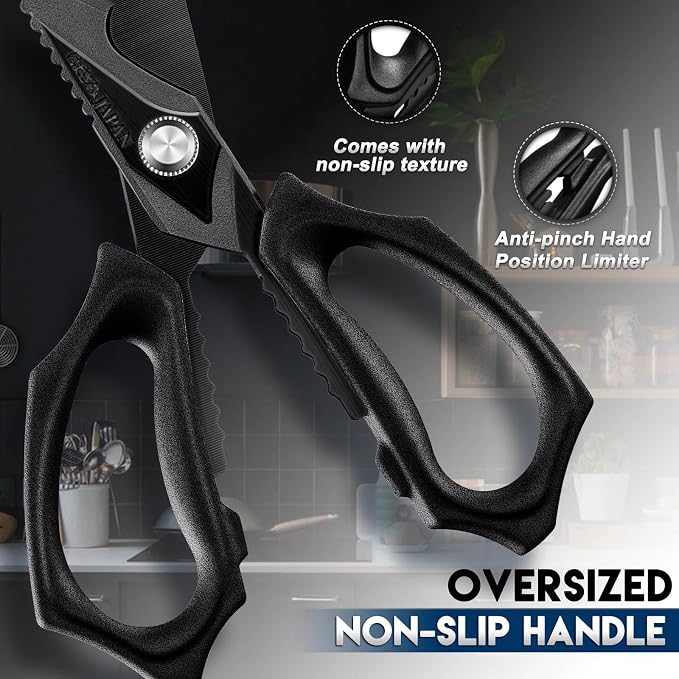 Purple Dragon Kitchen Scissors for Food - Heavy Duty Kitchen Shear Black | Stainless Steel Blade, Oversized Handle, Gift Box, Dishwasher Safe, All Purpose, for Meat Cutting