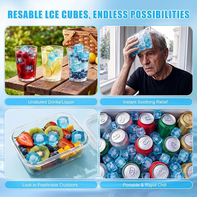 320 Pcs 10lb Reusable Ice Cubes for Drinks Plastic Ice Cube Refreezable Without Diluting Frozen to Keep Drink Cool Longer for Coffee Cocktails Whiskey Wine Bar Party Camping (Square,Blue)