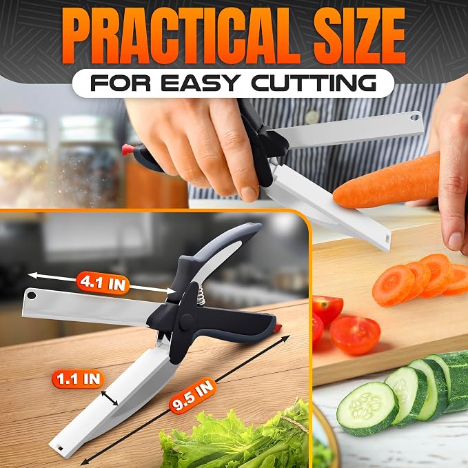 9.6" Cutting Board Scissors for Food with Stainless Steel Blade | 2 in 1 Kitchen Scissors for Food with Detachable Cutting Board; Cuts Veggies, Fruits, and Meat; Dishwasher Safe; Safety Lock