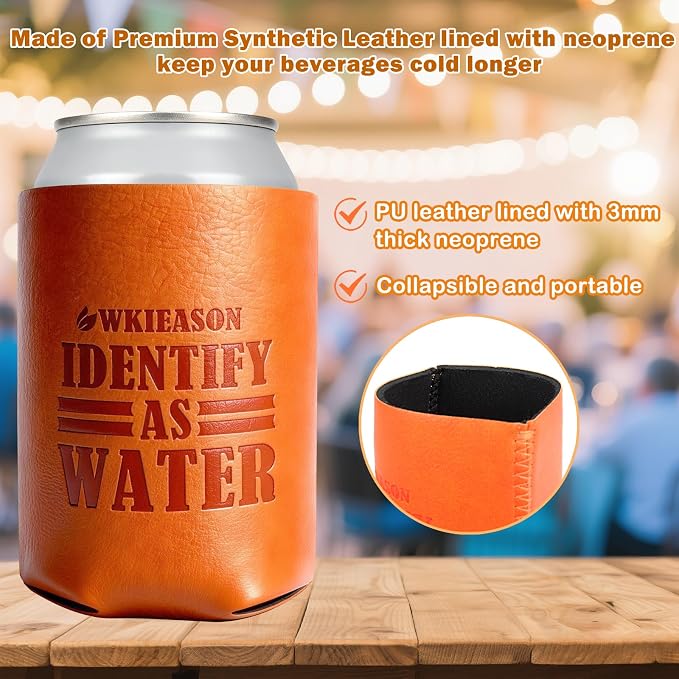 WKieason Valentines Day Gifts 2pc for Him Dad Leather Can Cooler for Dad Fathers Day Can Coolie Sleeves for Men Women Her Girlfriend Boyfriend Husband Wife Anniversary Birthday Funny Can Cooler