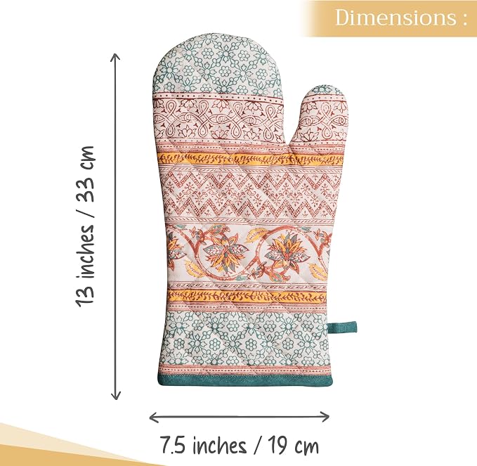 Maison d'Hermine Oven Gloves 100% Cotton Oven Mitt (7" x 13", Pack of 1) | With Loop Heat Resistant BBQ Cooking Gloves Baking Kitchen Handling Hot Pans Thanksgiving Christmas - Nila