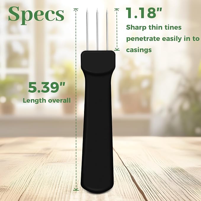 3-Prong Sausage Pricker, Stainless Steel, 5.5" | Air Release Tool for Casings