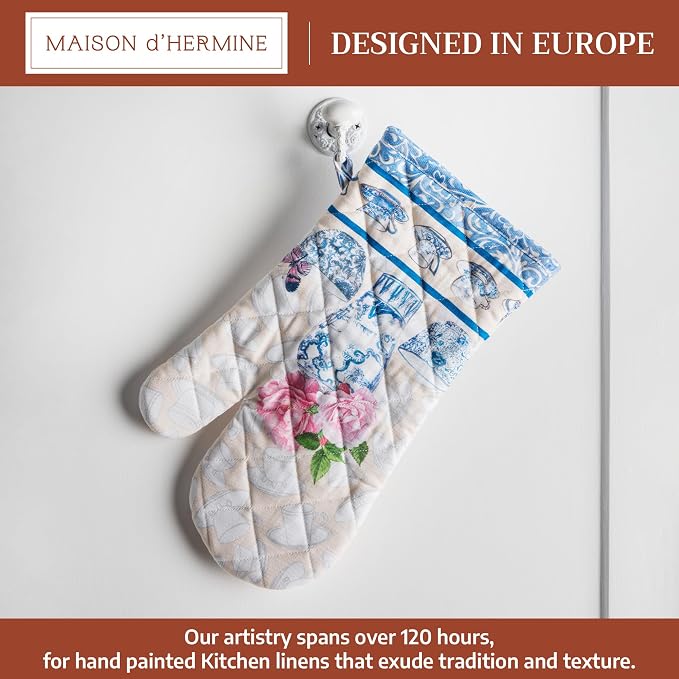 Maison d'Hermine Oven Gloves 100% Cotton Oven Mitt (7" x 13", Pack of 1) | With Loop Heat Resistant BBQ Cooking Gloves Baking Grilling Kitchen Handling Hot Pans Spring Summer - Canton