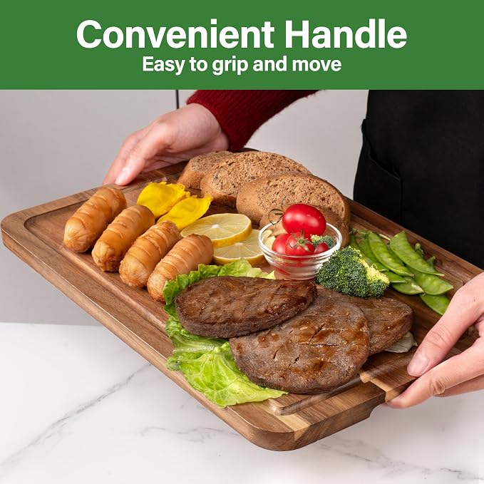 Wood Cutting Board Set, 3-Piece Cutting Board with Stand & Hanging Hole | Chopping Board with Juice Groove & Handles, Serving Board, Ideal for Meat, Vegetables and Cheese