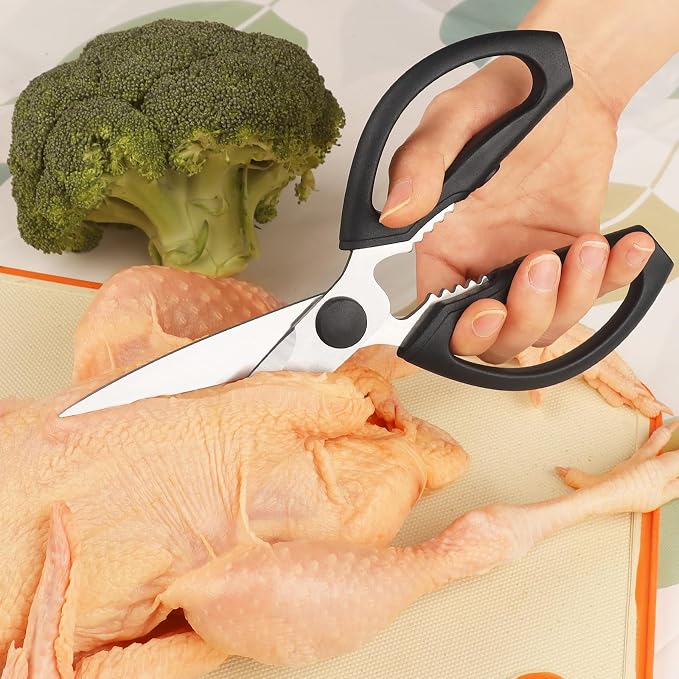Kitchen Scissors, Heavy Duty Kitchen Shears with Sharp Stainless Steel Blades, Dishwasher Safe Cooking Scissors for Cutting Meat, Fish, Vegetables, Black
