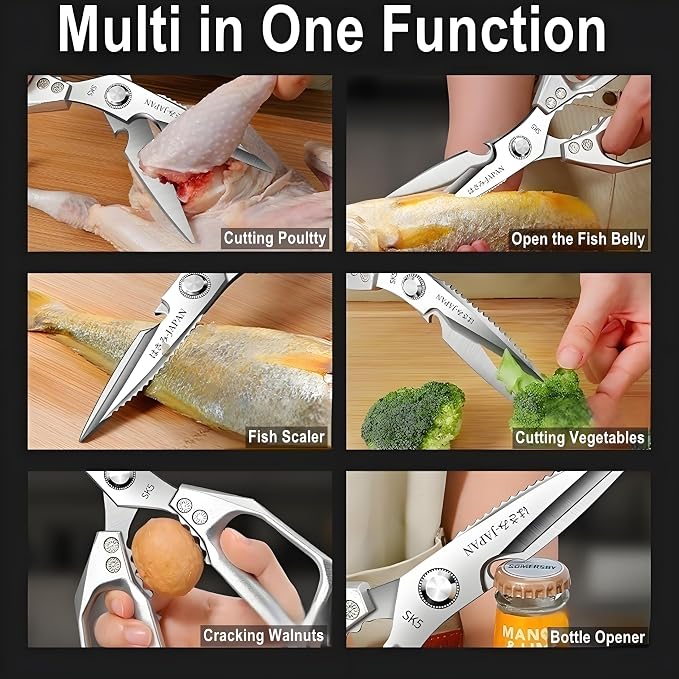 Kitchen Scissors, All Purpose，Ultra Sharp Meat Scissors，Heavy Duty Silver Cooking Scissor，Dishwash Safe Stainless Steel Kitchen Shears for Food, Chicken Bones, Turkey