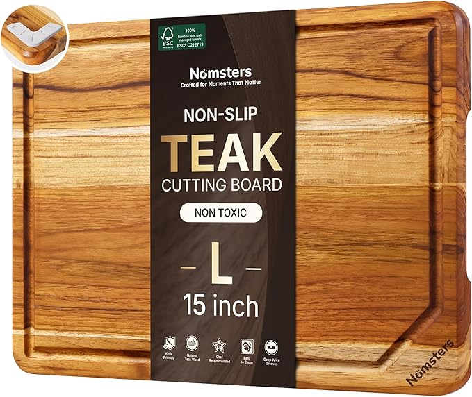 15" Teak Wood Cutting Boards for Kitchen Wooden Chopping Board Non Toxic | Charcuterie Board, Serving, Heavy Duty, Over Sink, Non Slip, Wooden Chopping Board, Small Wooden Chopping Board, Kitchen Gift