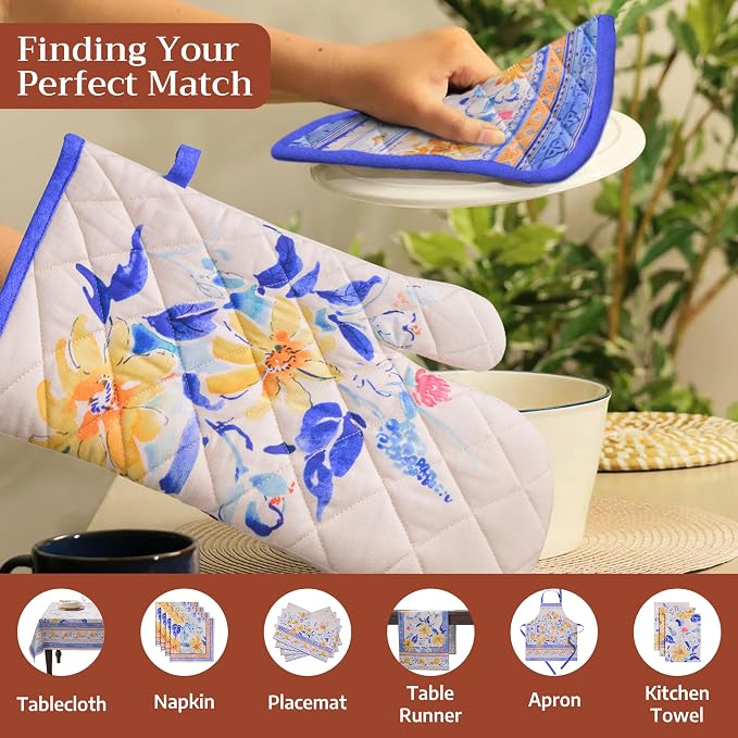Maison d' Hermine Pot Holders 100% Cotton Potholders (8" x 8", Pack of 2) | Heat Resistant Hot Pads with Loop BBQ Cooking Baking Farmhouse Kitchen Handling Hot Pans Spring Summer - Girassol