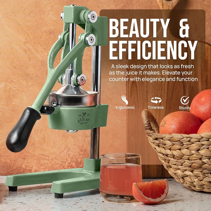 Zulay Kitchen Cast Iron Juicer - Heavy Duty Manual Juicer with Detachable Strainers for Easy Cleaning, Orange Juice Press for Citrus Fruits, Perfect for Bartenders, Juice Lovers & Health Enthusiasts