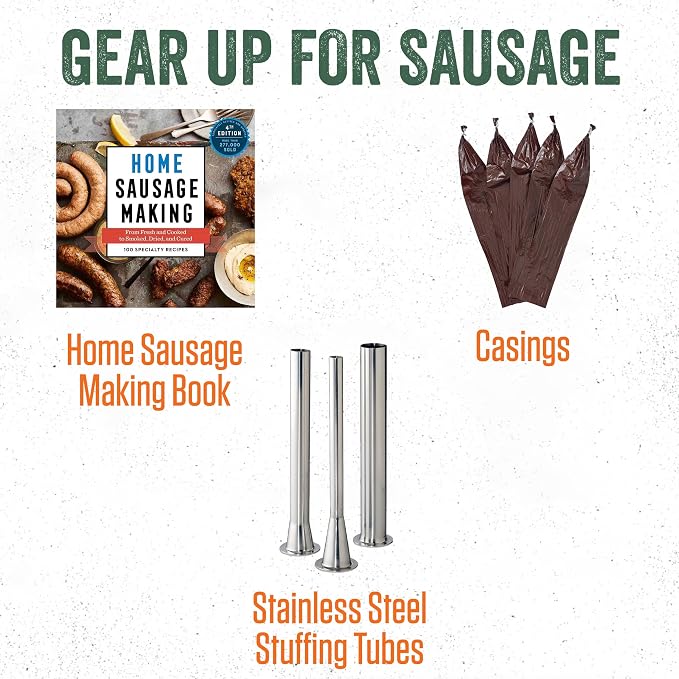 LEM Products MightyBite 5 lb Sausage Stuffer and 20 lb Meat Mixer Bundle | Easy Prep and Stuffing, Stainless Steel Meat Stuffer Machine Includes Stuffing Tubes, Removable Cylinder, Air-Release Piston
