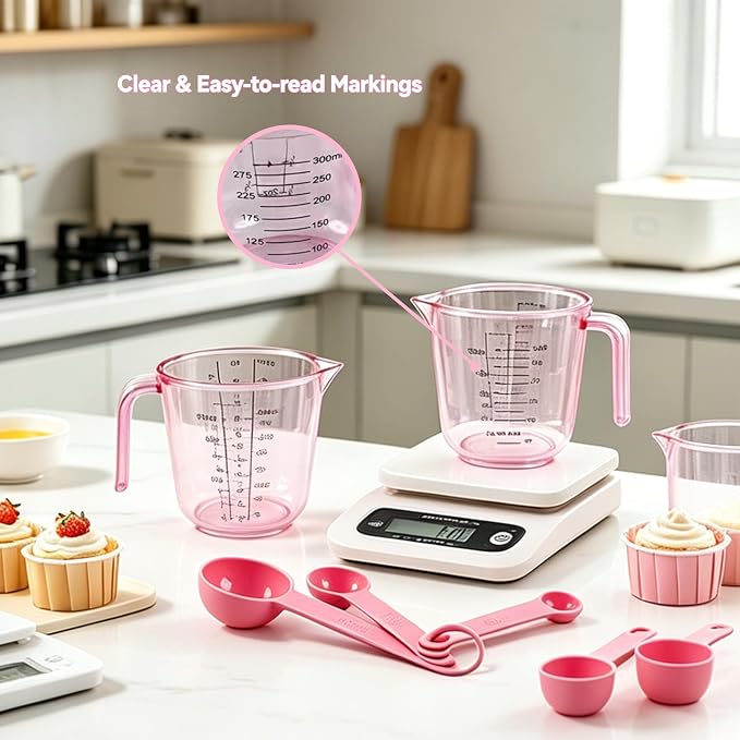 Pink Measuring Cups Set, Multi-size Liquid Cup Premium Kitchen Accessories, Ideal Baking Tool Set for Home Cooking & Decor