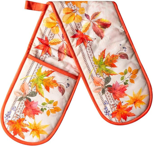 Maison d' Hermine Double Oven Mitts 100% Cotton Double Oven Glove (7"x35") | Heat Resistant BBQ Cooking Gloves with Loop Baking Kitchen Home Hotel Farmhouse Thanksgiving Christmas - Amarante