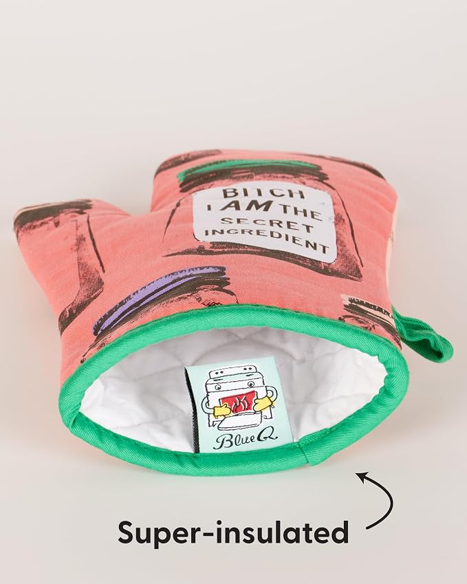 Blue Q B*tch I Am The Secret Ingredient Funny Oven Mitts, Home Kitchen Gifts, Cooking Accessories, Super-Insulated Quilting, Comfy Natural-Fitting Shape, Pot Holders, 100% Cotton, Size 12.5"L x 7.5"W