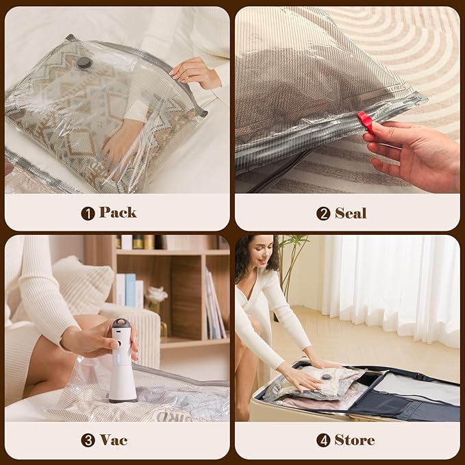 24 Pack Vacuum Seal Bags for Clothing Travel with Rechargeable air Pump, Carry-on Size Compression Packing Bags for Luggage and Suitcase, Space Saver for Clothes