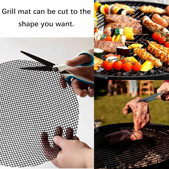 OSVINO Black Grill Mesh Mat 5 Pack Reusable Non-Stick BBQ Grill Mats 16"x12" Outdoor Barbecue Baking Accessories Works on Gas Charcoal Electric Grill for Grilling Meat, Fish, Steak, Vegetables