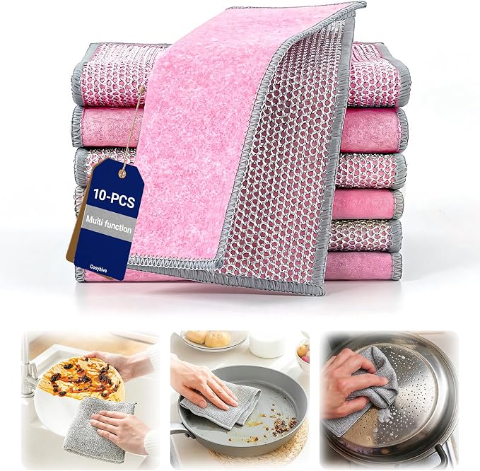 Multifunctional Non-Scratch Wire Dishcloth, 10PCS Double Layer Multipurpose Wire Dishwashing Rags for Wet and Dry, Dish Cloths for Washing Dishes, Stovetops, Kitchen Countertops with Ease