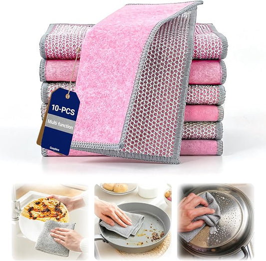 Multifunctional Non-Scratch Wire Dishcloth, 10PCS Double Layer Multipurpose Wire Dishwashing Rags for Wet and Dry, Dish Cloths for Washing Dishes, Stovetops, Kitchen Countertops with Ease
