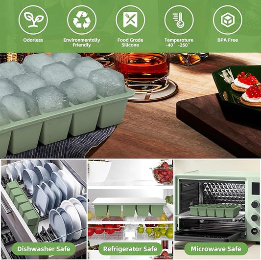 FANYITY Bpa Free Silicone Ice Cube Trays 4-Pack with Locks lids,Easy Release Ice Molds for Freezer,Perfect for Cocktails, Whiskey, Coffee