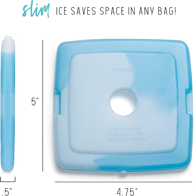 Cool Coolers by Fit + Fresh, 4 Pack Slim Ice Packs, Space Saving Reusable Ice Packs for Lunch Boxes or Coolers