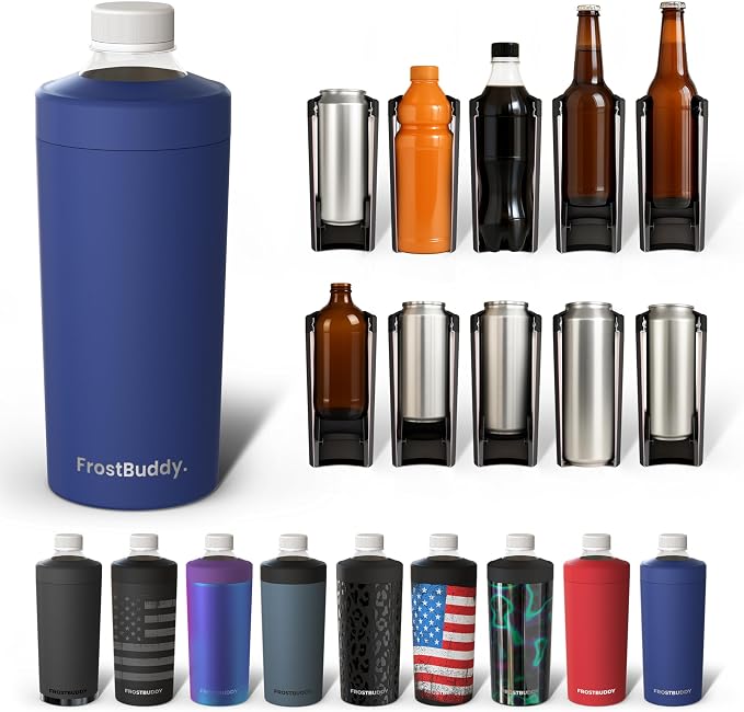 Frost Buddy XL Can Cooler - Fits 12/16/20/24 oz Cans & Bottles (Navy) | Keeps drinks chilled 12+ hrs | No sweat, no condensation | Fits slim & standard cans