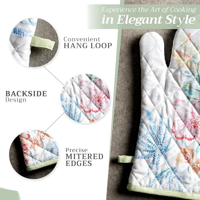 Maison d'Hermine Oven Gloves 100% Cotton Oven Mitt (7" x 13", Pack of 1) | With Loop Heat Resistant BBQ Cooking Gloves Baking Grilling Kitchen Handling Hot Pans Spring Summer - Paradise Island