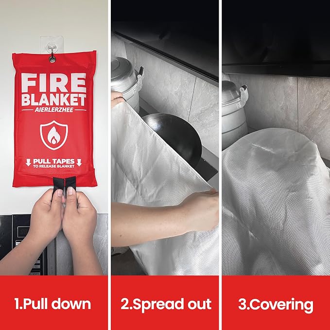 Fire Blanket 4 Pack 40"x40" – CE Certified Fiberglass, Heat Resistant to 1076°F – No-Mess Fire Suppression for Kitchen, Grill, Car, Camping & Home Safety