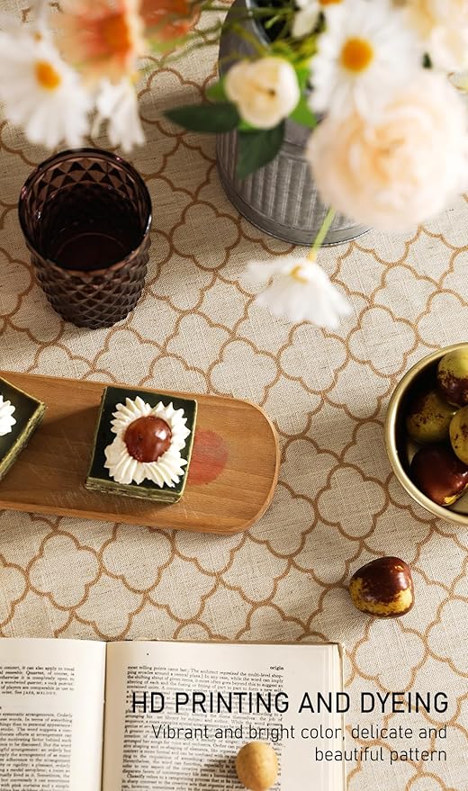 ISAENNE Designer Linen Floral Rectangular Table Cloth,Pale Yellow Farmhouse Indoor Tablecloth,Durable Decor Tablecloths for Dining Kitchen Thanksgiving Christmas,55"*79"-Chamonix A