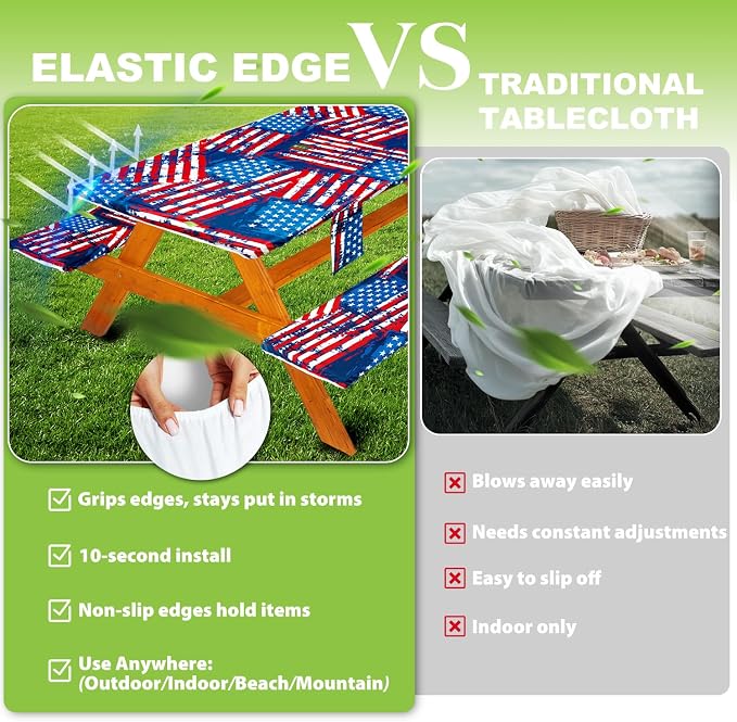 Picnic Table Cover with Bench Covers Table Cloth Tablecloth Summer Outdoor Rv Patio Tent Camping Glamping Campsite Camper Essentials Accessories Items Gear Gadgets Stuff Necessities Supplies Must Have