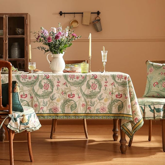patdrea Designer French Rectangle Table Cloth,Vintage Linen Durable Leaves Pattern Floral Extra Long Tablecloth,Decor Table Cover for Kitchen Dining,Christmas,Thanksgiving,67"x118"-Cecilia a