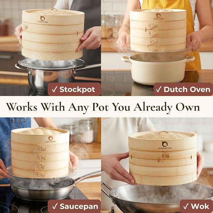 Stainless Steel Steamer Ring for Bamboo Steamer Basket 11-Inch | Fits 7 - 10 Inch Dumpling Steamer Baskets - Ring Adapter for Woks & Pots for Cooking Dim Sum, Rice, Bao Buns, Vegetables