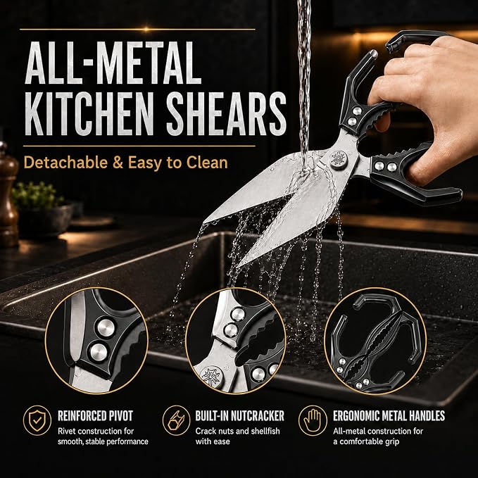 Seattleget Multifunctional Heavy-Duty Kitchen Shears,Chicken Bone Scissors,Japanese Style High Carbon Steel Cooking Scissors,Poultry Shear,Poultry Shear,for Meat,Seafood and Bone Cutting(Black)