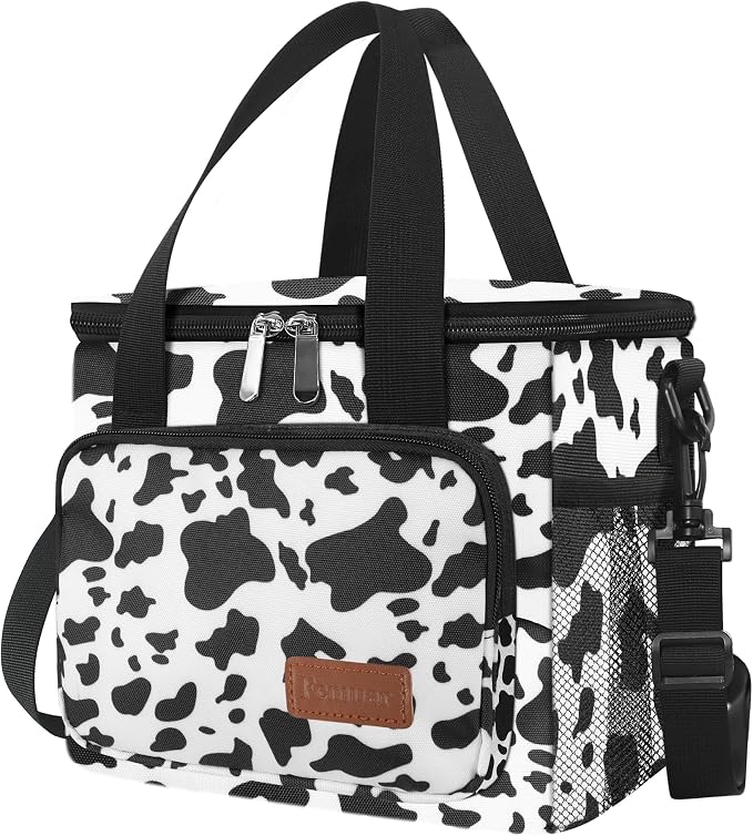 Lunch Bags for Women/Men, Insulated Lunch Bag for Work Office - Lunch Cooler Bag Leakproof Lunch Box with Adjustable Shoulder Strap - Cow print
