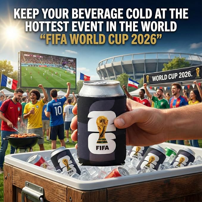 Official 2026 FIFA World Cup - Insulated Soda & Beer Can Cooler - Keeps Drinks Colder for Longer - Durable Drink Holder - Crafted for Everyday Use - Perfect for Beach, Pool, Tailgates & Home