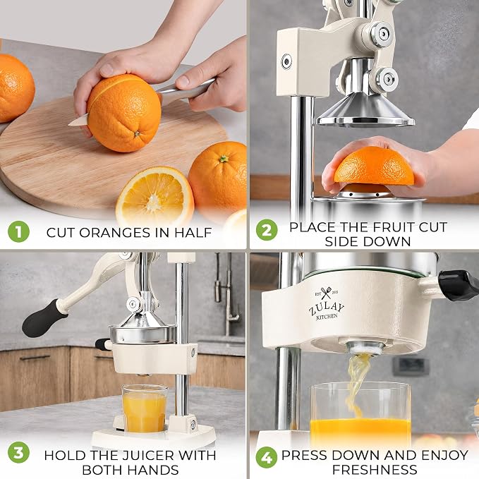 Zulay Kitchen Cast Iron Juicer - Heavy Duty Manual Juicer with Detachable Strainers for Easy Cleaning, Orange Juice Press for Citrus Fruits, Perfect for Bartenders, Juice Lovers & Health Enthusiasts