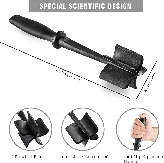 Meat Chopper Masher for Ground Beef and Hamburger Meat, Heat Resistant 5 Curved Blades Ground Beef Smasher, Nylon Meat Spatula Hamburger Chopper, Mix and Chop Kitchen Tool