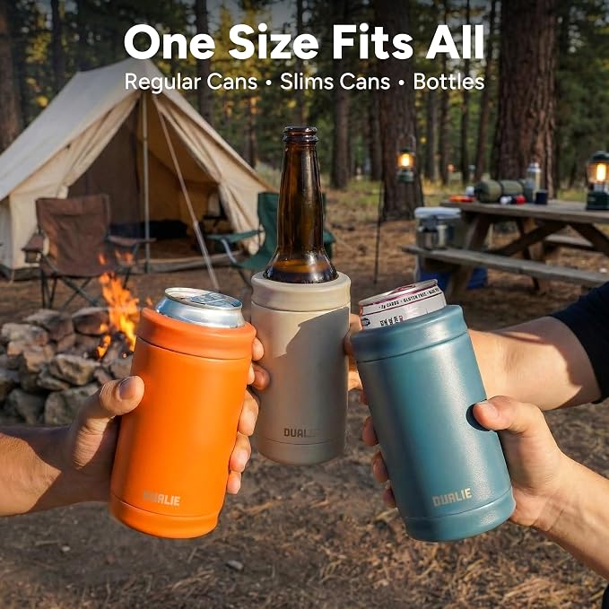 DUALIE 3 in 1 Insulated Can Cooler - 15+ Colors - Universal Size for 12 oz Cans, Slim Cans, and Bottles