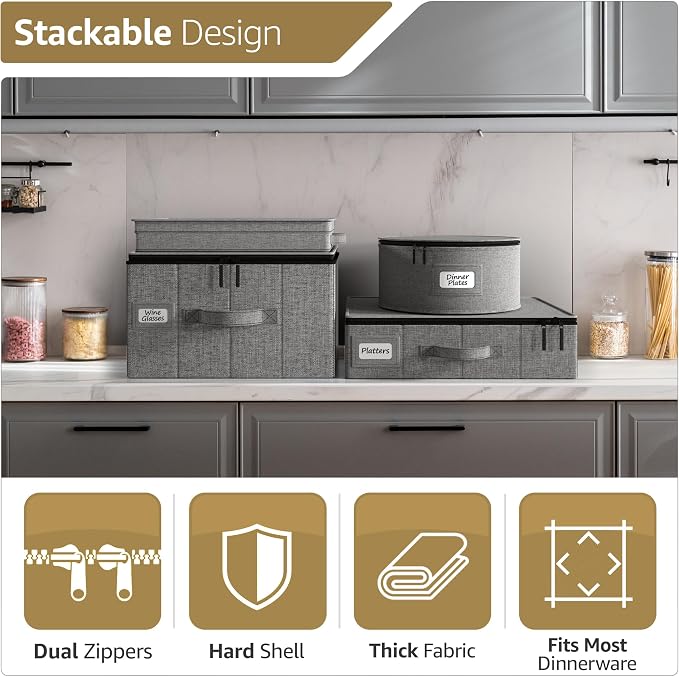 Sorbus China Storage Containers - Hard Shell, Handles & Felt Dividers - Serving Platter Storage Rack & Organizer - Christmas Platter Storage