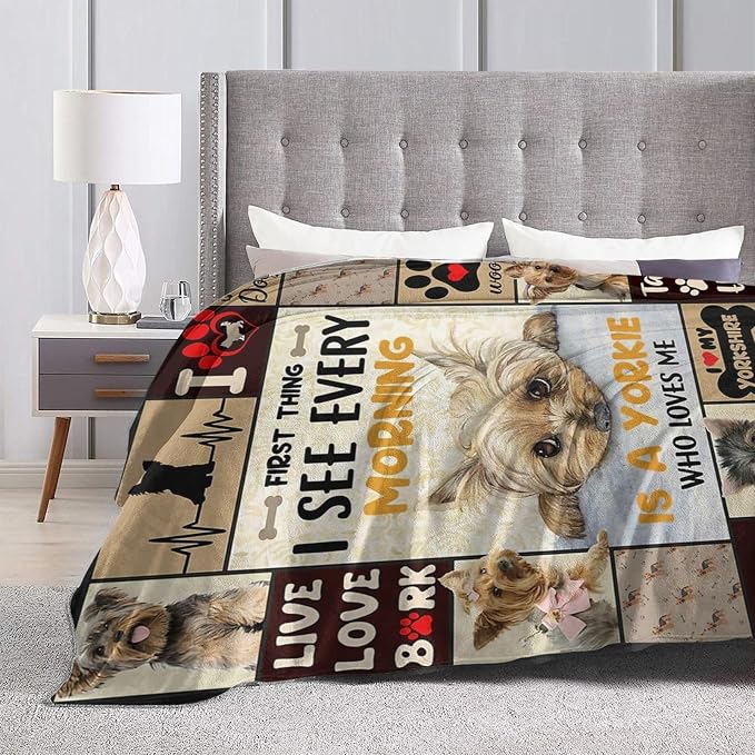 Funny Dog Blanket Soft Cute Kawaii Yorkshire Terrier Dog Plush Throw Blanket Cozy Lightweight Flannel Stuff Decor Fleece Blanket Gifts for Lovers Girls Boys Kids Adults Women Bed Travel 50"x60"