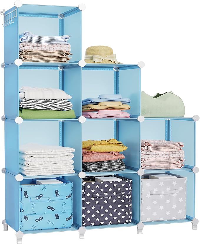 HOMIDEC Closet Organizers and Storage, 9 Cube Storage Organizer, Blue | Portable Closet Organizer Storage Cubes Shelves for Bedroom, Kids Room, Bathroom, Wardrobe