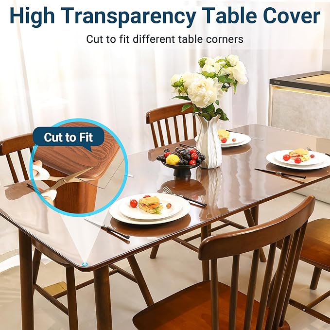 36 x 60 Inch Clear Table Cover Protector Rectangle, 2.0mm Transparent Plastic Table Protector Waterproof, Anti-Scratch Clear Desk Mat for Office Desktop Dresser Dining Table, FDA Compliant