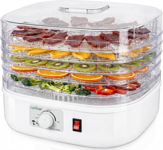 Nutrichef Food Dehydrator Machine | Multi-Tier Appliance for Home Use | Perfect for Beef Jerky, Fruits, Vegetables & Dog Treats | High-Heat Circulation | 5 Stackable Trays