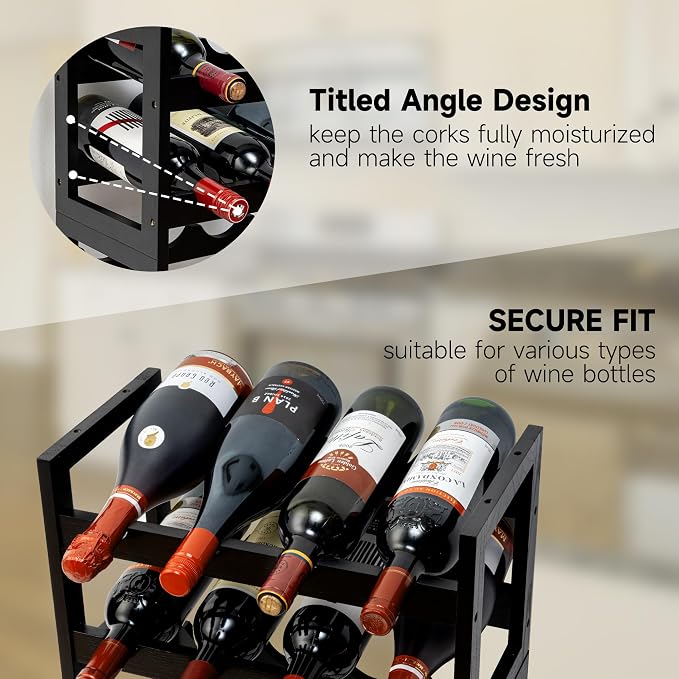 28-Bottle Wine Rack Free Standing Floor, Solid Wood 7-Tier Display Wine Storage Shelves with Tabletop, Wobble-Free Bottle Holder for Cellar Kitchen Bar Dining Room Living Room